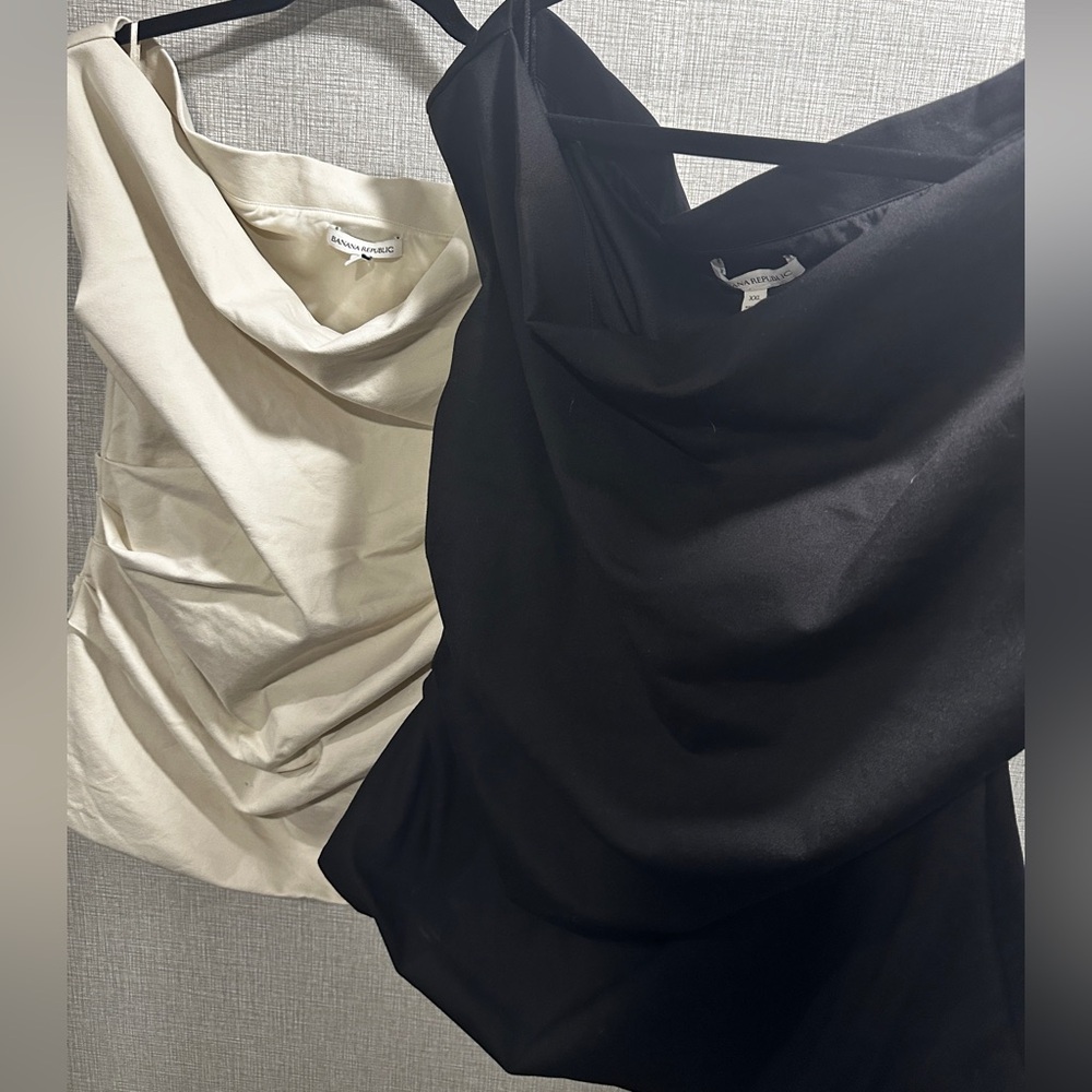 BOGO Banana Republic Asymmetrical Ponte Tops Solid Black & Solid Cream XXL